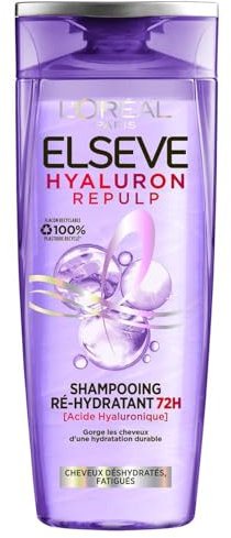 L'Oréal Paris - Shampooing Ré-Hydratant pour Cheveux Déshydratés et Fatigués - Hydratation 72H - Brillance - À l'Acide Hyaluronique - Elseve Hyaluron Repulp - 250 ml