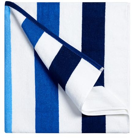 Bornbay Cotton Oversized Beach Towel - Extra Large 40X70 Plush Thick Pool Towel, XL Fluffy Multi Blue Beach Towels Stripe Swimming Towel for Adults Mens Women