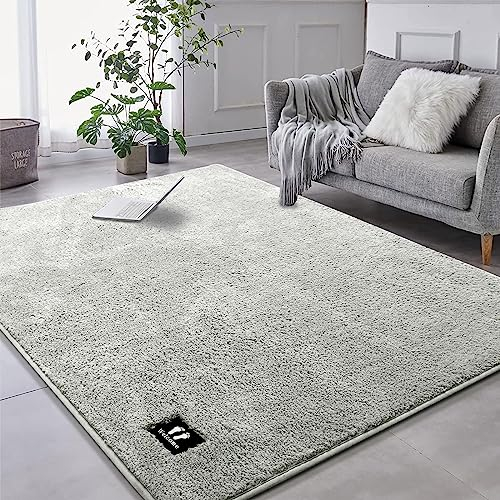 RTBQJ-AT Teppich Wohnzimmer 160x120cm Rugs for Living Room Moderner Flauschiger Kurzflor Waschbar, Weich Einfarbig Hellgrau Schlafzimmer