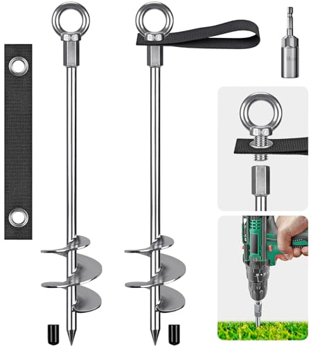 Insaga Ground Anchor Heavy Duty 45cm Ground Pegs kits Fit for All Tents, Trampolines anchor kit for Camping/Shed/Dog/Garden Carport with Adaptor and Straps,2 Pack