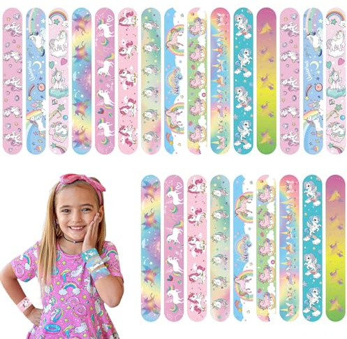 POPOYU 24 braccialetti a schiaffo con unicorno, braccialetti a scatto per regali di riempimento, bomboniere con unicorno, graziosi braccialetti per bambini e ragazze, regali di compleanno a tema