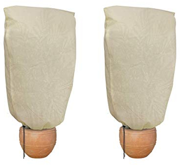 Pflanzenvlies-Frostschutzhülle, 2 Stück, 1,2 x 1,8 m, beige, große Winter-Pflanzenabdeckungen mit Kordelzug, Frostschutzbeutel, Frostschutzjacke, warme Decke for Strauchbäume, Gewächshauspflanzen (30