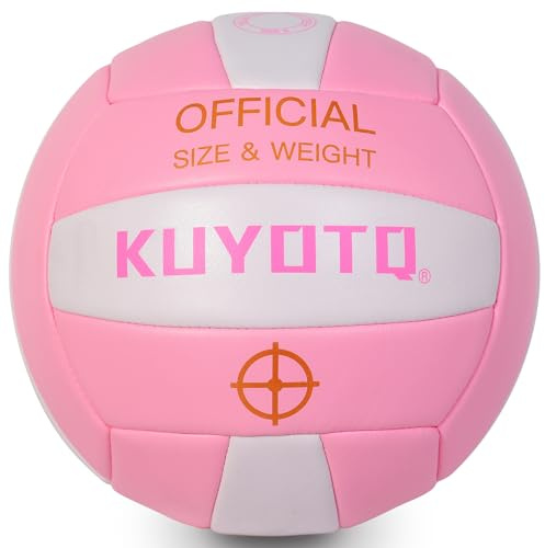 KUYOTQ Beachvolleyball Pink – Offizielle Größe 5 für Strand & Halle, Volleyball mit weicher 3 mm verdickter Kunstleder-Oberfläche – Ideal für Training und Freizeitspiel für Erwachsene und Jugendliche