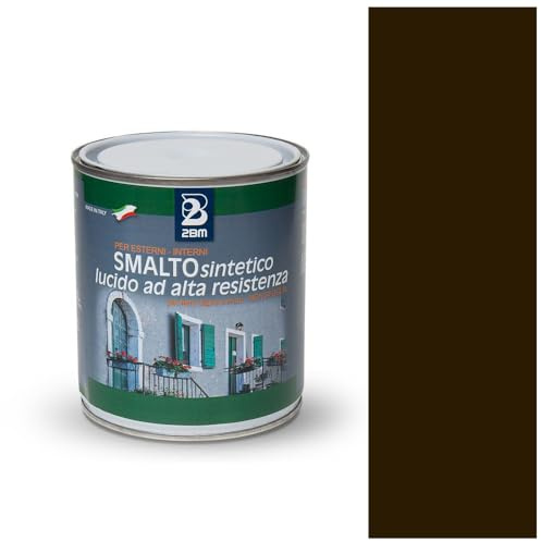 2BM Smalto Sintetico ad Alta Resistenza Marrone Cioccolata RAL8017 a Solvente Brillante Inodore, Non Ingiallente, Adatto a Legno, Metallo e Muro, Per Interni ed Esterni | Formato 0,75 lt