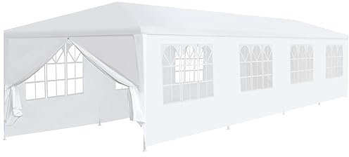 Homgoday Tonnelle de Jardin 3 x 12 m Blanc, Tente de Réception Belvédère de Jardin avec Panneaux latéraux, Gazebo Pavillon de Extérieur, Chapiteau pour Camping, Fête, Barbecue