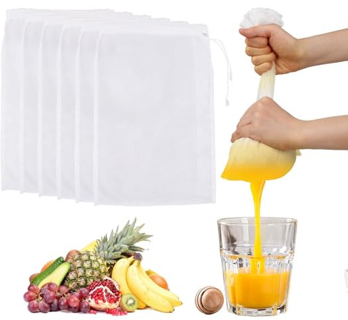6Pack Nut Milk Bag Strainer, 6 X 8 in Nylon Cheese Cloth Bags Muslin Cloths, Reusable 200 Mesh Fine Mesh Bag for Straining Fruit Juice Cheese Coffee Tofu Yogurt Tea