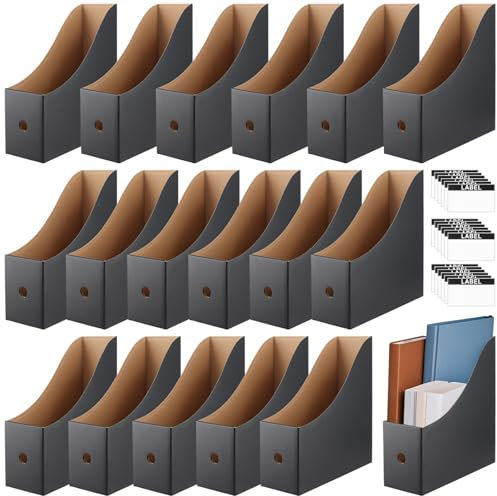 SINJEUN 18 raccoglitori in cartone nero, 26 x 9 x 27 cm, formato A4, portariviste in cartone, organizer da scrivania per casa, ufficio