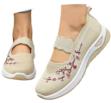 Chaussures Orthopediques Femmes, Orthopédique Antidérapantes Chic Basket Plateforme Sans Lacet Confortable Shoes Ete Marche Sport Chaussure, Beige, 39