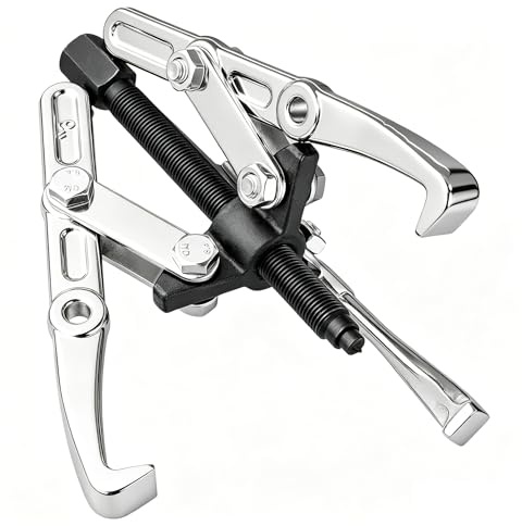 Rdrusean 3 Jaw Gear Puller - 4,Gear Removal Tool with Reversible Design for Vehicle Maintenance and Repair, Drop-Forged Steel, Chrome Plating (4-Inch 3 Jaw Gear Puller)