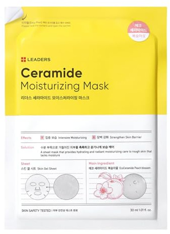 LEADERS Insolution Ceramide Moisturizing Mask - Hydrates, Moisturizes, Nourishes Rough & Dry Skin | Strengthens Skin Barrier, Easy Peel Pouch, Safe & Gentle for All Skin Types - 10 Sheets