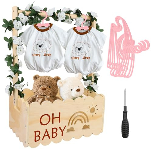 Babylådor, babykorg i trä, present med handtag, babyparty, skåp med 6 klädhängare, trä, baby, present, korg, babykorg, nyfödda, för födelsedagar, babyparty, present, jul, nya föräldrar