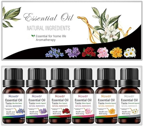 6 x 10ML Floral Huiles Essentielles, Huile Essentielle pour Diffuseur, Huile de Parfum D'aromathérapie, Lavande, Rose, Camomille, Jacinthe des Bois, Fleur de Cerisier, Osmanthus