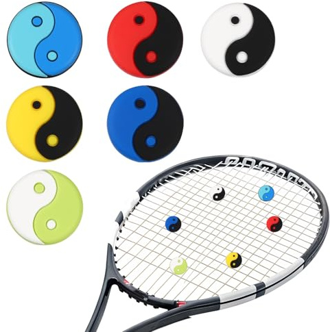 YELARXI Tennis Dampener, TaiChi Pattern Silicone Tennis Racket Dampeners Racket Shock Absorber Reduce Vibration Soft Cute Fit for (Players/Universal Fit for All Racquets) 6Pcs & 6 Colors