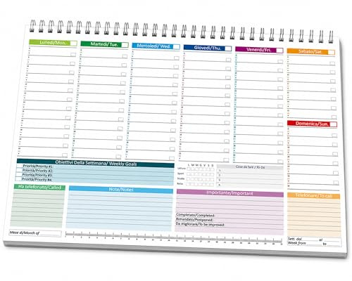 Planning Settimanale da Tavolo 2026 - Agenda 2026 A4, Senza Date con 50 Fogli Planner Settimanale Da Tavolo Spiralato per Ufficio e Casa, Organizer Scrivania.