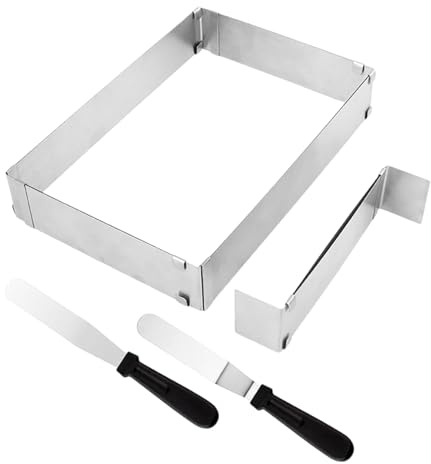 Tinsellns Molde Rectangular Desmontable en Acero Inoxidable 5CM, Molde Rectangular para Mousse con 2 Espátulas – Ideal para Pasteles, Tiramisú y Tartas Horneadas