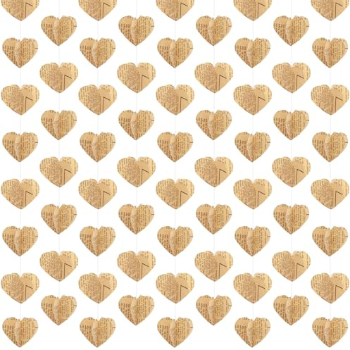 Dqwtb 4 Pack 3D Vintage Heart Garland Vintage Book Pages Garland
