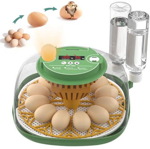 Incubadora Huevos Gallina, Diealles Shine Incubadoras de Huevos Automaticas de 12 Huevos con Volteo Automático de Huevos y Humidificación Automática, Incubadoras con Indicador de Humedad y Temperatura