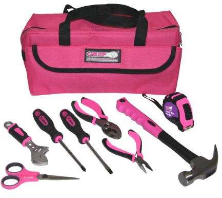 Grip 9 pc Pink Children's Tool Kit, Kids Tools, Real Tools