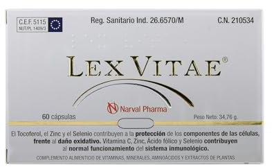 Lex Vitae® 60 Cápsulas - Potente combinación de Resveratrol, Q10, Ácido Fólico, Glutatión, Selenio, Zinc, SOD, Cisteína, Metionina y Vitaminas A, C y E - Narval Pharma