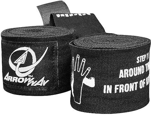 Meister ArrowWay Fasce per Mani con Istruzioni e Direzioni Stampate sopra per Boxe & MMA - 360 cm Elastic