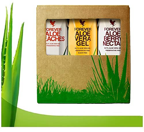 Forever Living Triple pack 3 x 1 Litre Aloe Vera Gel, Blueberry, Apple and Peach Pulp Flavour, 100% Natural Pure Drinking Juice