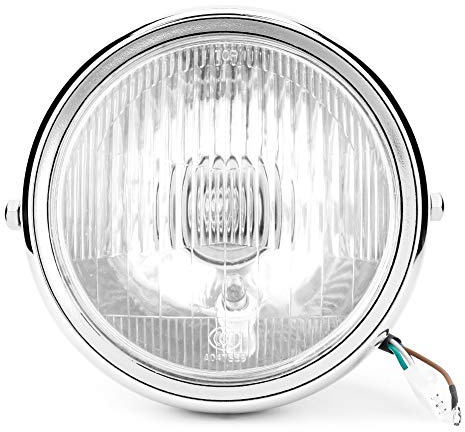 KIMISS Faro moto retro universal, para GN125, ca sa plateada y lente blanca, iluminación frontal, diseño clásico