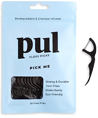 PUL Plettri per filo interdentale – Al gusto di menta | Confezione da 50 | Filo interdentale resistente e liscio con impugnatura ergonomica | Strumento portatile e igienico per l'igiene orale