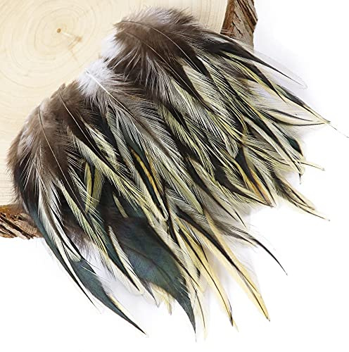 FEARAFTS Rooster Saddle Feathers for Crafts Decoration DIY Jewelry Making Dream Catcher Accessories Pack of 100 (Silver)