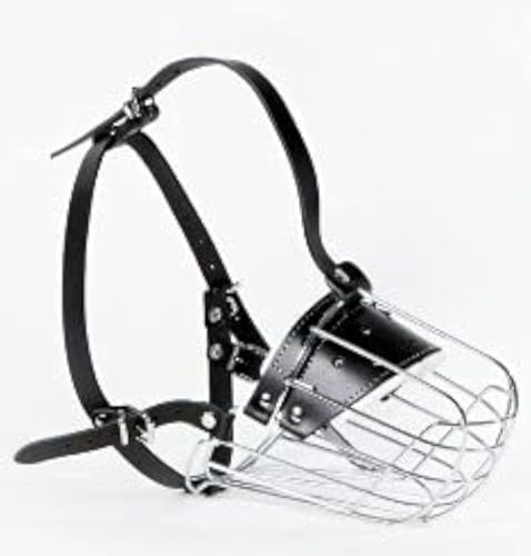 L&J Pets Uk Muselière en fil métallique robuste pour Amstaff & Pitbull et autres chiens (panier argenté/cuir noir, 5), (MK 4,5, R1)