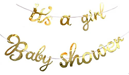 HCRXVV Babyparty dekoration för flickor för kön: Reveal Party 2 stycken, Its a Girl och babyshower girlang guld glitter girlanger för babyparty flickor, könsfest babyshower dekoration
