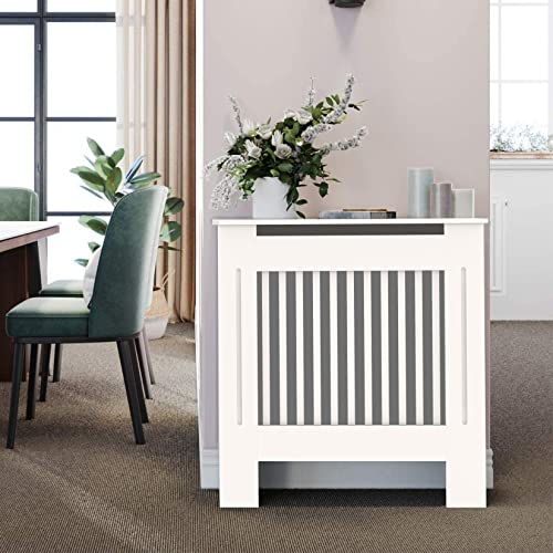 FATIVO Cache Radiateur Blanc Bois: Grille Couvercle Radiateur Maison de Chauffage en MDF Couvre Radiateur Armoire Design Couverture de Radiateur pour Salon Chambre - 78x19x92cm Vertical
