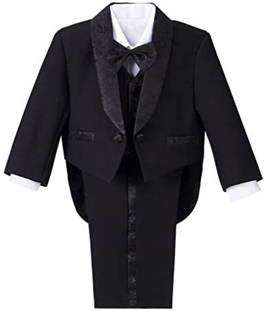 Lito Angels Bebisar Pojkar Svart Smoking Kostym & Blazers Formell Klänning Kläder Bröllopsoutfit 5 Stycken Set Ålder 18-24 månader
