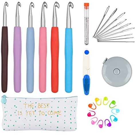 Aeelike Large Size Crochet Hooks Set, Ergonomic Crochet Hooks Sets Soft Grip Large for Arthritic Hands, Big Crochet Needles Size 6mm 6.5mm 7mm 8mm 9mm 10mm with Case, Crochet Starter Set for Beginners