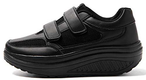 Scarpe Basculanti Donna con Strappo Scarpe Dimagranti Ortopediche per Camminata e Passeggio Comode e Antiscivolo per Anziani e Lavoro Sneakers Sportive da Ginnastica Firness WD2656 Nero 36