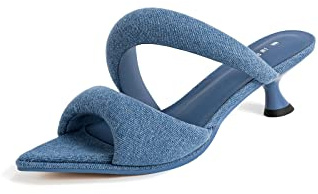 JW PEI Sara Sandali Mule con Tacco da Donna - Blu Denim