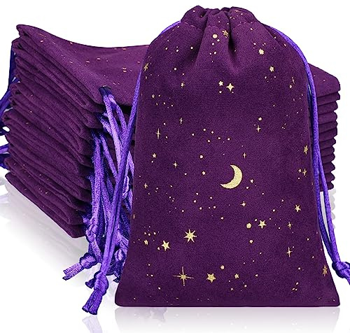 Hillban 30 Pcs 4 x 6 Inch Purple Velvet Drawstrings Bags for Jewelry Moon Star Pouch with Drawstrings Jewelry Bags for Gift Packaging Wedding Anniversary Christmas Eid Mubarak