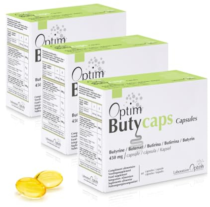 Angebot 3 Boxen – Optim Butycaps Kapseln 60 Kapseln | Buttersäure – Butyrat – flüssiges Butyrin 450 mg | Transit, Kolon & Darmflora | Nahrungsergänzungsmittel mit Butyratquelle