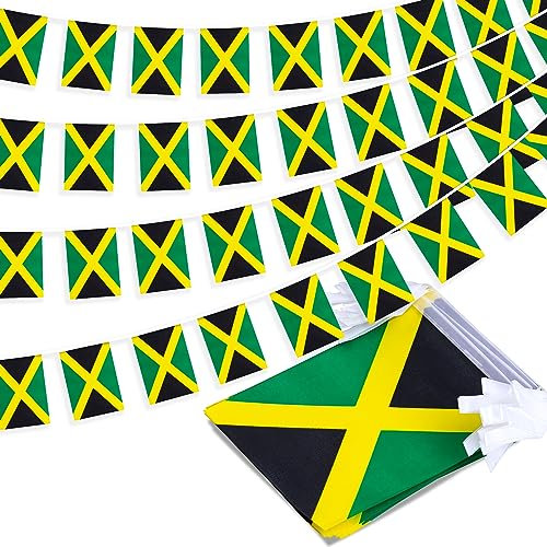 Jamaica Flagga, vimpel, banderoll, små minijamaicanska flaggor, flaggbanderoll, nationell landsdekoration för skola, fest, sportevenemang, patriotisk festival, 33 fot 30 flaggor