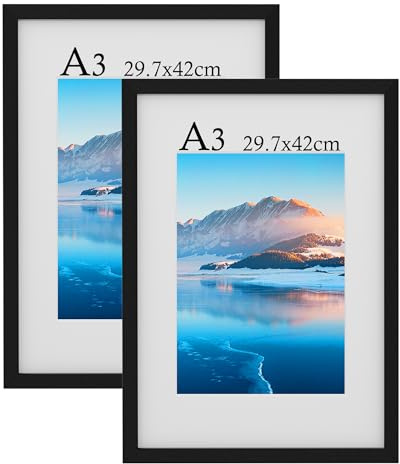 DTXDTech A3 Frame 2 Packs, 29.7 X 42 cm Wooden A3 Picture Frame, Black