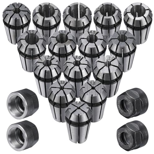 Yaocom 19 Pcs ER11 Spring Collet Set Er11 A M14 Thread Collet Clamping Nuts Precision Spring for CNC Engraving Milling Lathe Chuck Tool, 1.0mm-7.0mm and 1/4, 1/8