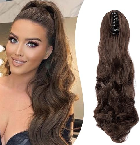 Gairyan 50cm Coda Capelli Extension con Pinza Cenere Marrone Posticci per Capelli Sintetici Coda di Cavallo Claw Ponytail Coda Capelli Extension Clip Ricci Mossi Ondulati Lunghi Parrucchino