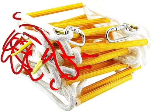 Rope Ladder Fire Escape 4 Story House | Ladder Rope 32 feet with Carabiners | Rescue Solution in Case of Fire Emergency | Certified Fire Rescue Ladders | Safety Solution for Whole Family - Portable
