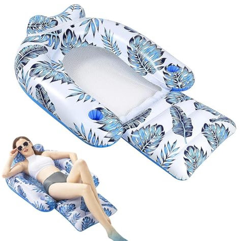 Sillón Flotante Inflable para Piscina, Flotador de Piscina | Tropical Leaves Sillas Grandes para Piscina con reposacabezas y reposapiés | Flotador de Agua, Flotador para Piscina, Juguete de Fiesta