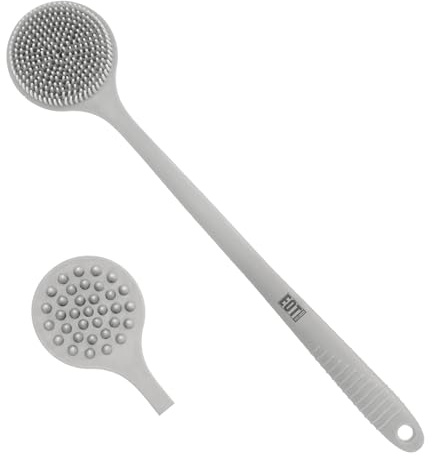 EOT Wellness Bendable Long Handled Silicone Body Brush & Hair Scrubber - Bath Shower Back Brush, Shampoo Hair & Scalp Massager, Back Scrubber for Shower (Light Gray)