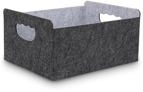 BEHONA Filzkorb Aufbewahrungskorb aus Filz, Organizer Box für Schrank & Regal, Faltbarer Aufbewahrungskorb, Filzbox für Zuhause und Büro, Schwarz-grau (1 Stück)