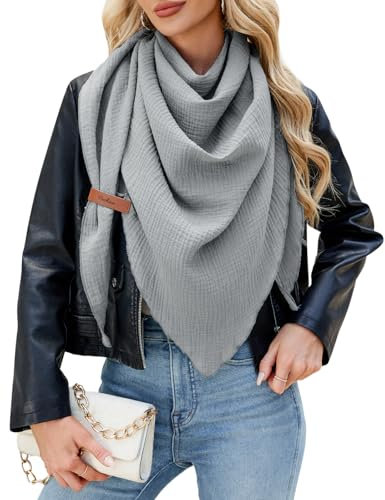 Niwicee Schal Damen Musselin Dreiecksschal-Dreieckstuch Unifarben Schal Halten Sie Warm Halstuch, Elegant Bequem Herbst Baumwolle Groß Tücher Damen Stola 190x80cm (Grau)