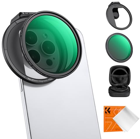 K&F Concept 67mm Magnetic Variable ND2-32 Filter (1-5 Stop) Set for Phone Lens Camera Mount Comaptible with iPhone 17 16 15 14 13 12 11 Series, Magnetic Neutral Density with Filter Holder Adapter