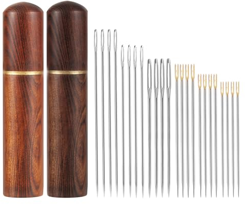 12stk Selbsteinfädelnde Nadeln mit 12 Nadeln mit Großem Öhr, Verschiedene Größen Handnähnadel Seitlich Hängende Garnnadel Einfacher Thread Gobelinnadel mit 2 Holzetuis (Gold)