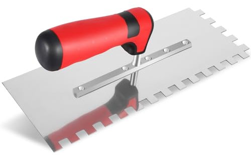 AOZBZ Truelle Dentée 10 mm, Truelle de Lissage inox, (280 x 107 mm) Truelle Professionnelle Inox, Spatule Dentée pour Pose Carrelage, Poignée Ergonomique