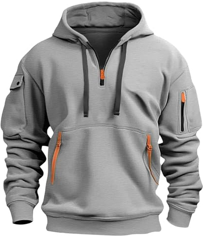 Hoodie Hommes, Sweat à Capuche pour Homme avec Demie Fermeture, Pulls Chaud Décontracté Confortable, Pull de Travail Quotidien, Couleur Unie 2025 Sweats à Capuche Homme